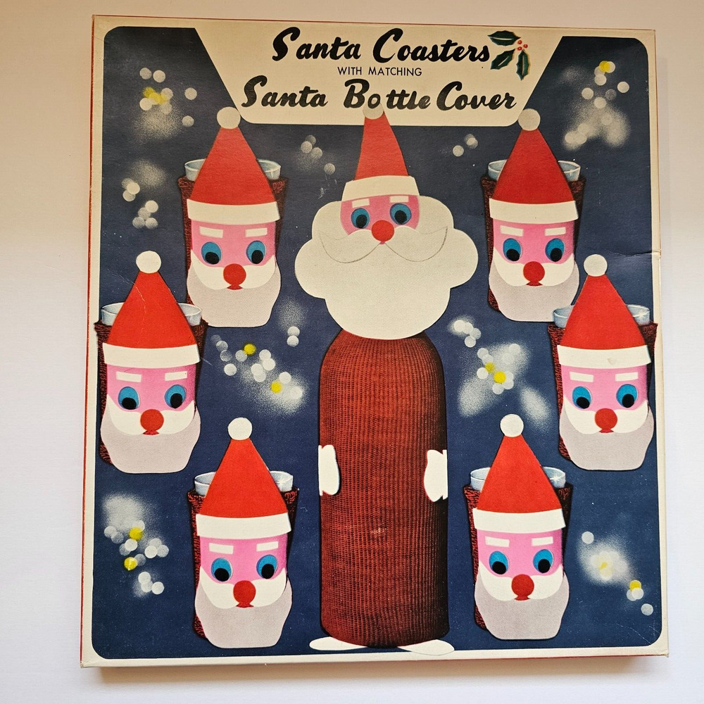 Santa Coasters and Bottle Cover Christmas Dan-Dee Imports Novelty Japan Vintage